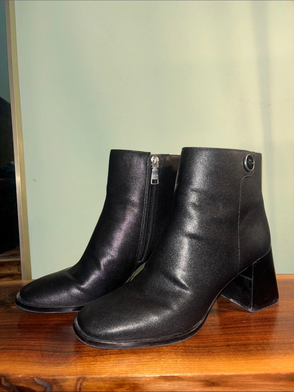 Coach Black Leather Ankle Boots with Block Heel